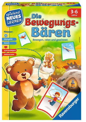 Hier kommt Bewegung ins Spiel! Die Bären-Bande tobt durch den Wald. Fliegen wie ein Flugzeug, balancieren wie eine Seiltänzerin und hüpfen wie ein Hase: Gemeinsam stellen die Bären-Kinder verschiedene Begriffe durch Bewegung dar.